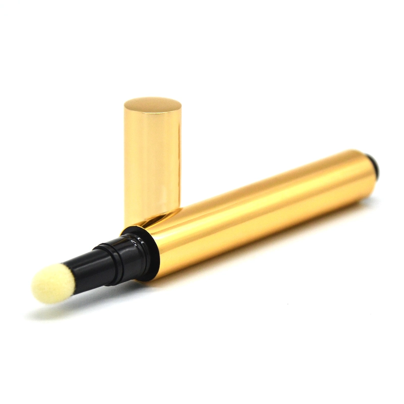 Aluminum Golden 3ml Twist Click Cosmetic Packaging Concealer Pen with Sponge Tip